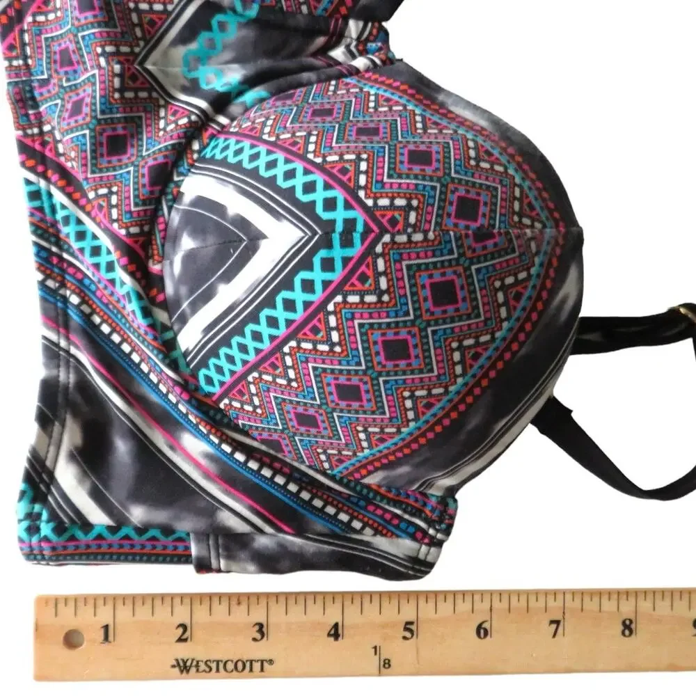 Kenneth Cole Bikini Top Bathing Suit Adj Straps Colorful Beach Summer Sz Small 4